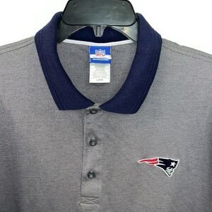 Reebok Gray & Blue NFL shield New England Patriots polo golf shirt L Tailgate